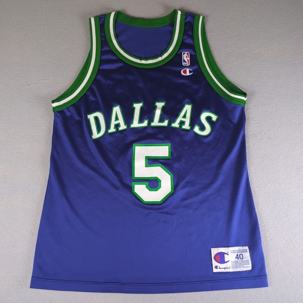 Vintage Jason Kidd Dallas Mavericks Jersey Mens 40 Blue Champion Made in USA 90s